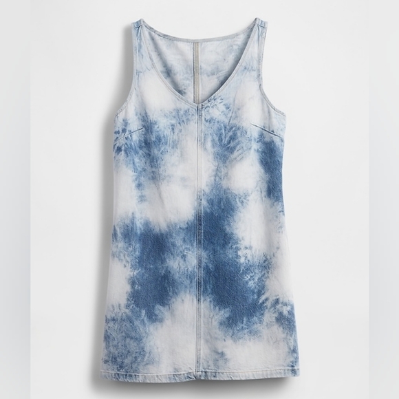 GAP Dresses & Skirts - GAP Acid Wash Denim Mini Dress, Petite Medium, Tie Dye Sleeveless Casual 90s